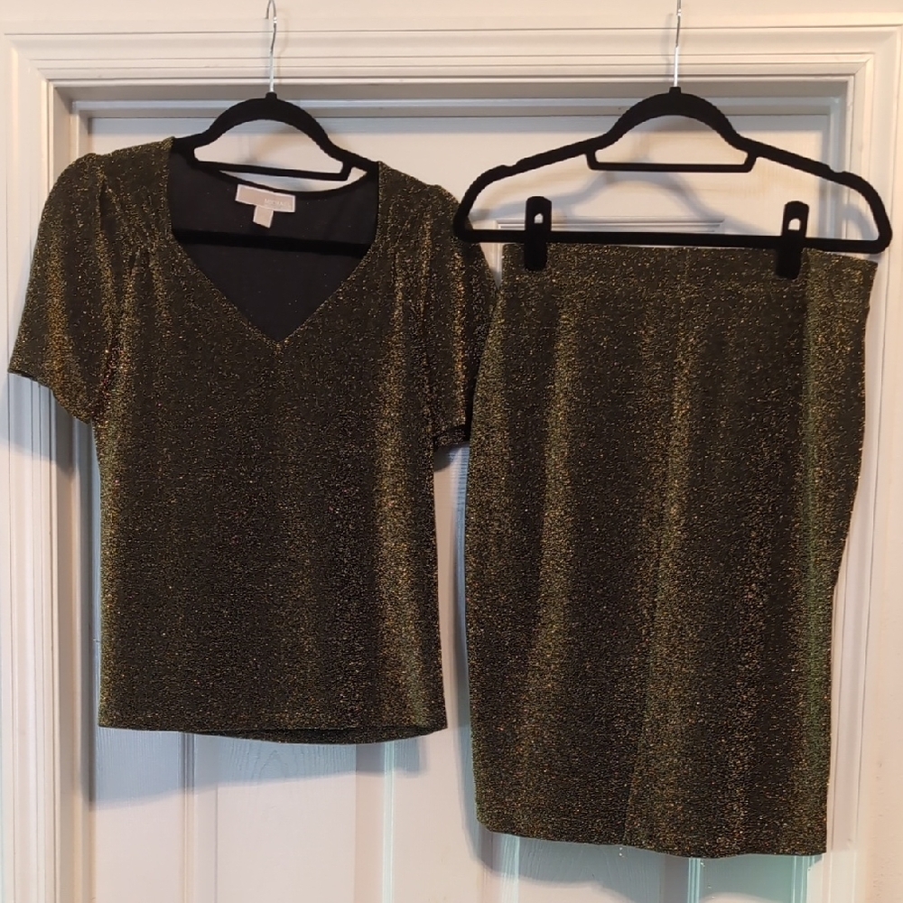 Gold Shimmer Top and Skirt Set